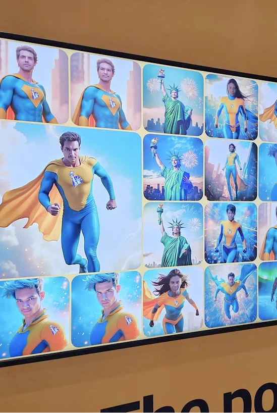 Superhero-themed social wall grid